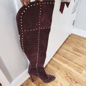 IAM JENNIFERLE thigh high 100% suede boots w/ gold studs